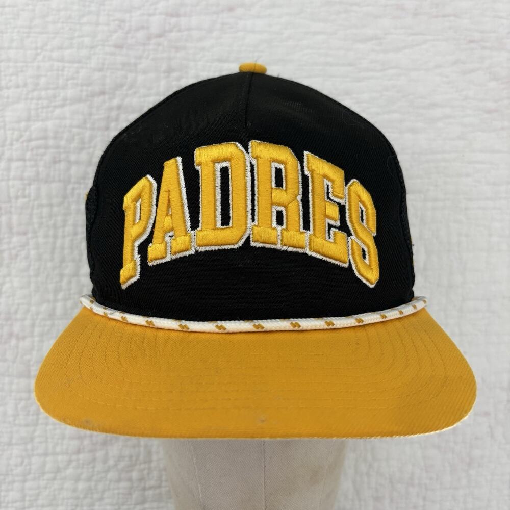 San Diego Padres Hat Cap New Era Golfer Snap Back Rope Black Spellout Logo MLB